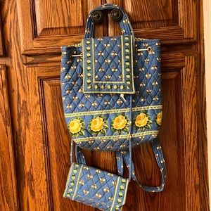 Vera Bradley Back Pack and Matching Tri Fold Wallet Crossbody Purse